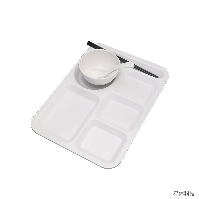 密胺六格餐盘 11英寸 分格快餐盘 食堂学校餐盘 六格分餐盘 快餐托盘 密胺分格盘 职工餐盘 耐摔 白色图片4