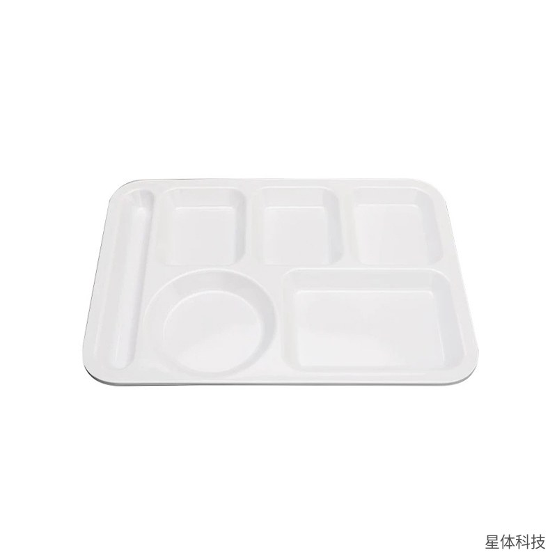 密胺六格餐盘 11英寸 分格快餐盘 食堂学校餐盘 六格分餐盘 快餐托盘 密胺分格盘 职工餐盘 耐摔 白色图片3