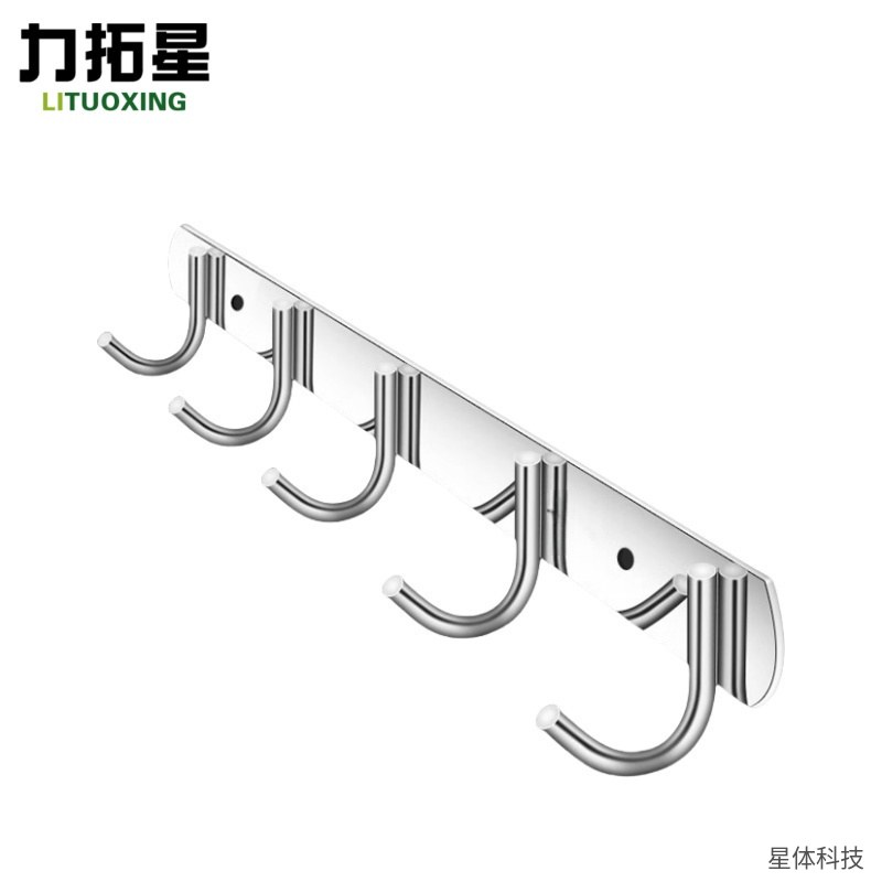 304不锈钢挂钩 5钩 排钩 衣帽钩 墙壁挂钩 门后挂钩 毛巾挂钩 挂衣钩 多钩挂架 银色图片4