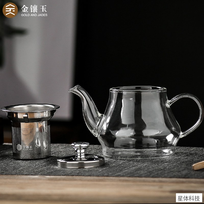金镶玉 耐热玻璃茶壶 550毫升 过滤内胆 泡茶壶 花茶壶 凉水壶 玻璃泡茶器 带盖茶壶 功夫茶具 办公家用图片5