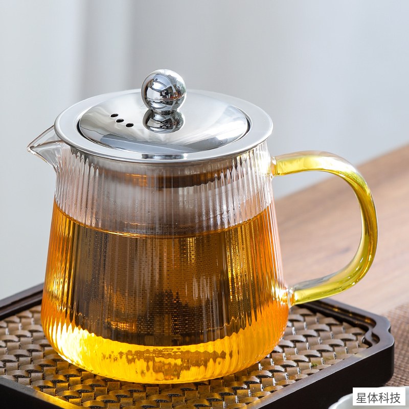 高硼硅耐热玻璃茶壶 竖纹泡茶壶 不锈钢滤芯 花茶壶 办公接待 玻璃泡茶壶 过滤茶壶 家用茶具图片2