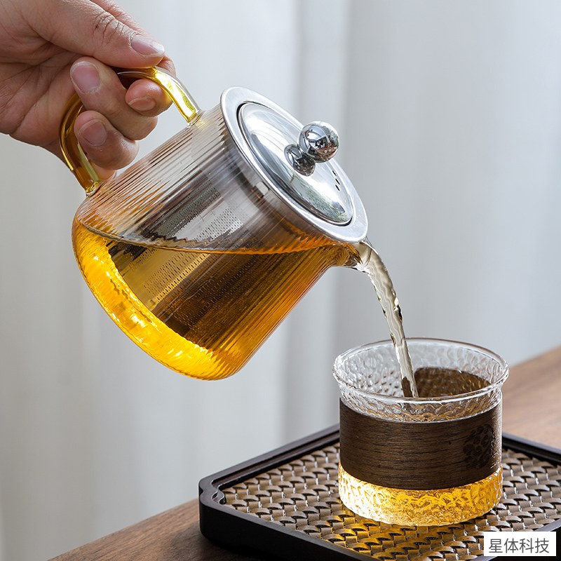 高硼硅耐热玻璃茶壶 竖纹泡茶壶 不锈钢滤芯 花茶壶 办公接待 玻璃泡茶壶 过滤茶壶 家用茶具图片4