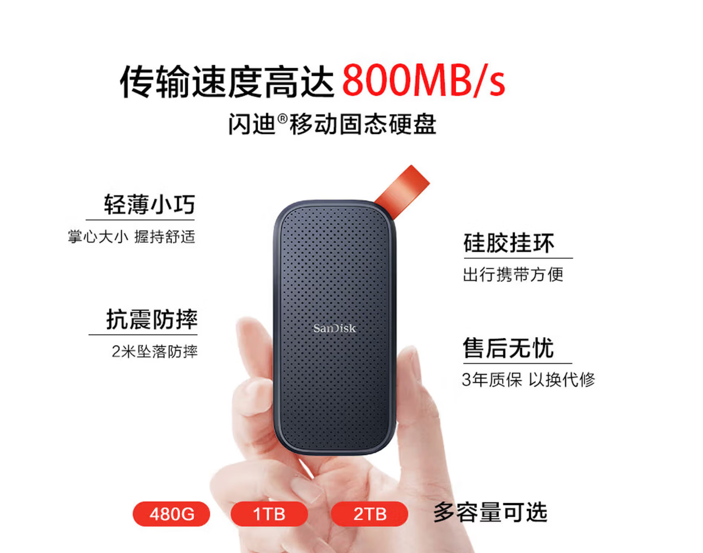 Sandisk闪迪2TB Type-c USB3.2移动固态硬盘（PSSD）E30高速 移动SSD 读速800MB/s 兼容手机笔记本电脑图片3