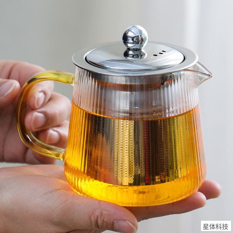 高硼硅耐热玻璃茶壶 竖纹泡茶壶 不锈钢滤芯 花茶壶 办公接待 玻璃泡茶壶 过滤茶壶 家用茶具图片3