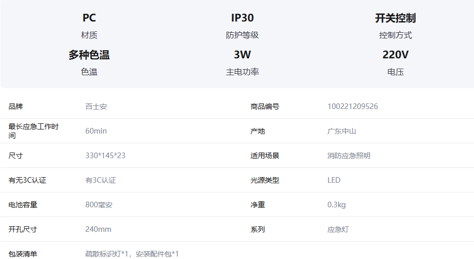 百士安 3w单面出口疏散指示灯图片3