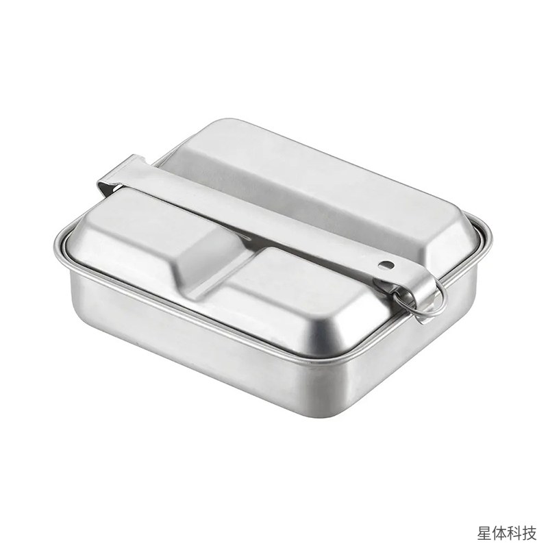瓦图 304不锈钢方形饭盒 户外便当盒 单层饭盒 带折叠手柄 野营餐盒 学生饭盒 上班族便当盒 银色图片4