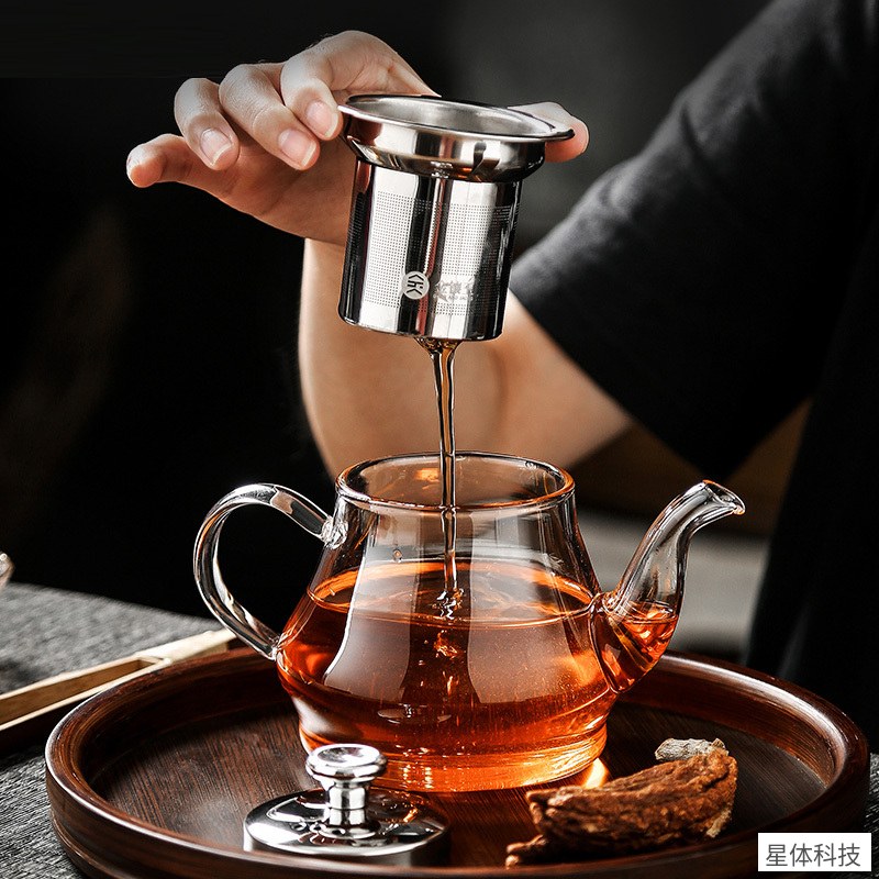 金镶玉 耐热玻璃茶壶 550毫升 过滤内胆 泡茶壶 花茶壶 凉水壶 玻璃泡茶器 带盖茶壶 功夫茶具 办公家用图片4