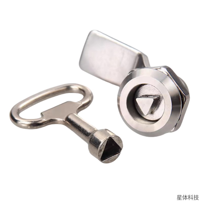 配电柜三角锁 带钥匙 三角锁芯 电柜锁 机柜锁 配电箱锁 柜门转舌锁 设备箱锁 不锈钢锁 银色图片3
