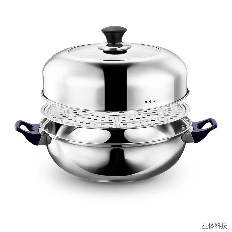 德世朗 不锈钢蒸锅 28厘米 单层蒸锅 蒸笼锅 家用蒸锅 蒸馒头锅 厨房锅具 带盖蒸锅 通用炉灶锅 银色图片2