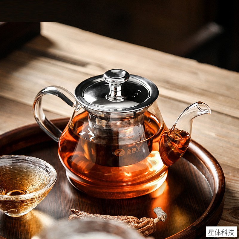 金镶玉 耐热玻璃茶壶 550毫升 过滤内胆 泡茶壶 花茶壶 凉水壶 玻璃泡茶器 带盖茶壶 功夫茶具 办公家用图片3