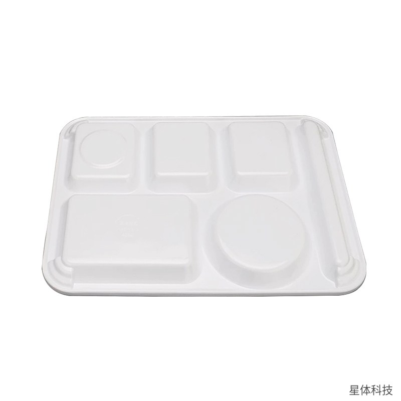 密胺六格餐盘 11英寸 分格快餐盘 食堂学校餐盘 六格分餐盘 快餐托盘 密胺分格盘 职工餐盘 耐摔 白色图片2