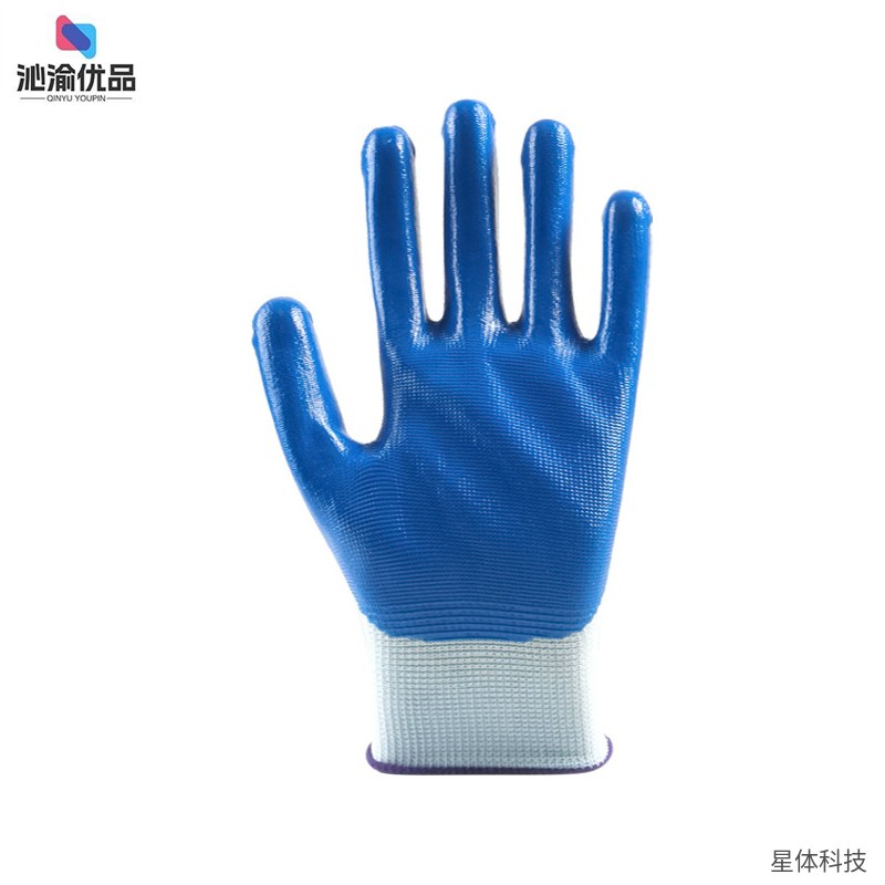 挂胶手套 加厚 棉布 均码 浸胶 防滑 耐磨 工地 搬运 劳保 维修 家务 蓝白色图片3