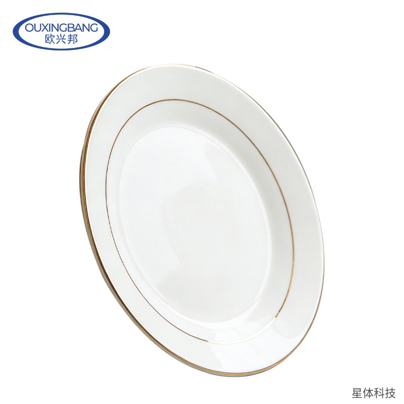 陶瓷盘子 11英寸 白色金边圆盘 菜盘 平盘 西餐盘 家用餐厅酒店菜碟 陶瓷餐具 大号盘子 白色图片4
