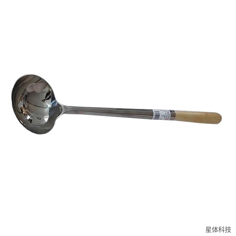 不锈钢炒勺 8两 木柄手勺 马勺 炒菜勺 厨师勺 餐厅后厨商用大勺 长柄汤勺 盛汤勺 银色图片5