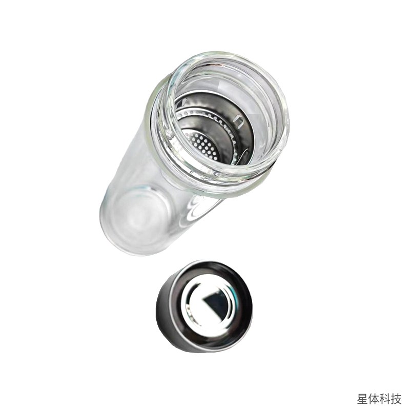 茶水分离杯 高硼硅玻璃 双层 300毫升 泡茶杯 带茶隔 办公室水杯 便携玻璃茶杯 透明图片4