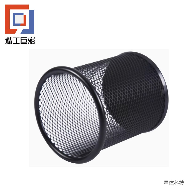 金属网格笔筒 圆形铁艺笔筒 桌面收纳笔筒 办公文具收纳 学生笔筒 简约镂空笔座 黑色图片2