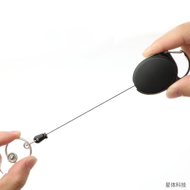可伸缩易拉扣 带背夹 钥匙扣 证件伸缩扣 工作证拉扣 胸卡挂扣 防丢易拉得 办公用品 黑色图片3