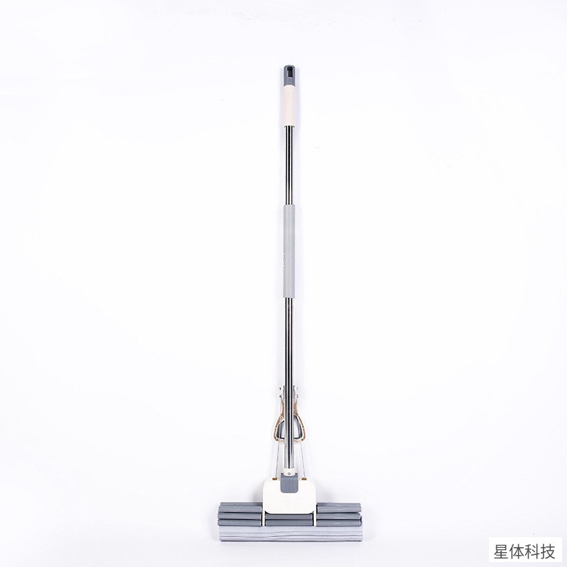 海绵拖把 38厘米 伸缩杆 胶棉拖 挤水吸水墩布 办公室地面清洁 保洁工具 家用拖地 灰色图片3