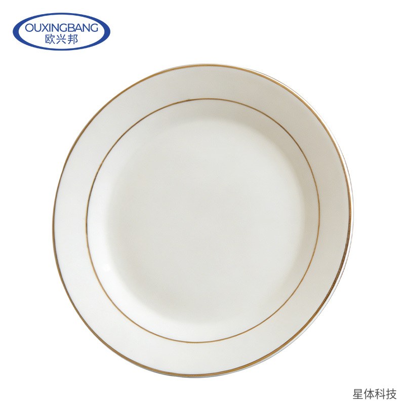 陶瓷盘子 11英寸 白色金边圆盘 菜盘 平盘 西餐盘 家用餐厅酒店菜碟 陶瓷餐具 大号盘子 白色图片2
