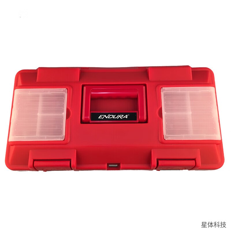 力易得 19英寸塑料工具箱 双层 加强型 五金维修收纳箱 车载家用多功能工具收纳 手提 红黑色图片3