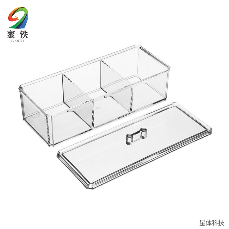 亚克力茶叶盒 三格 透明储物盒 茶包收纳 分格盒 办公室 茶水间 酒店 桌面 带盖 透明色图片2