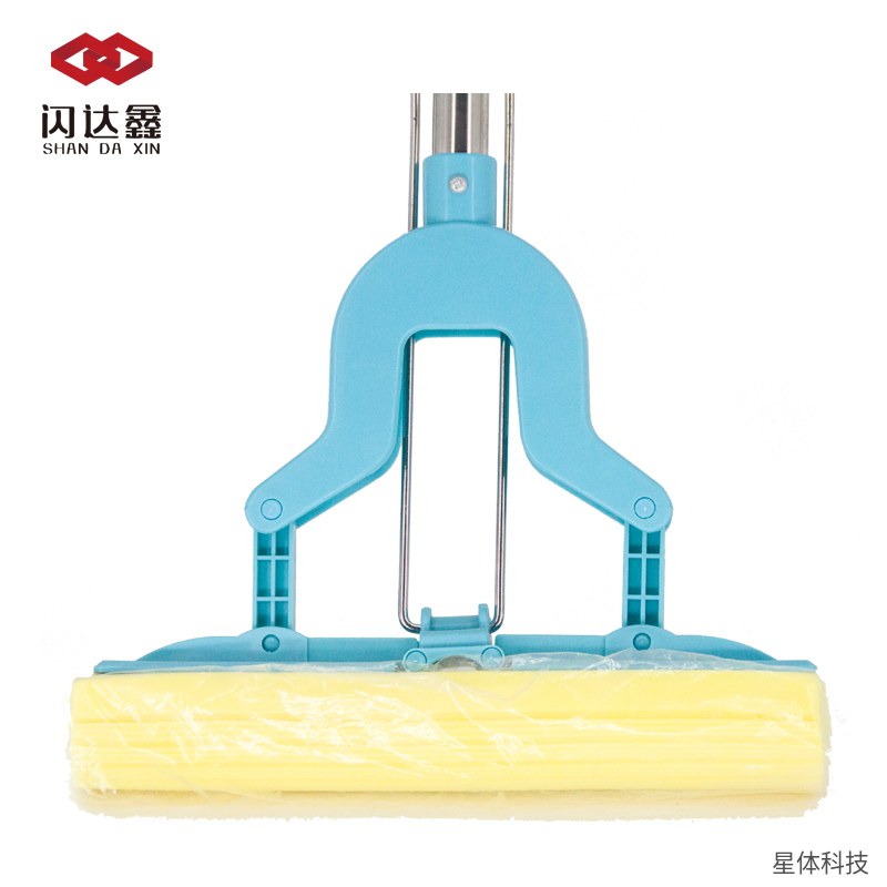 胶棉拖把 28×6×123厘米 免手洗 挤水式 海绵吸水拖把 墩布 地面清洁 办公室保洁 蓝色图片3