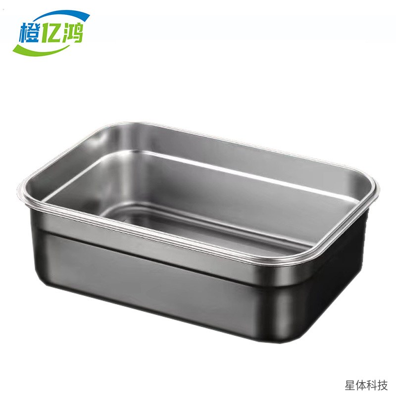 304不锈钢方盒 40×29×12厘米 带盖保鲜盒 长方形储物盒 厨房备菜盒 食堂冷藏 银色图片2