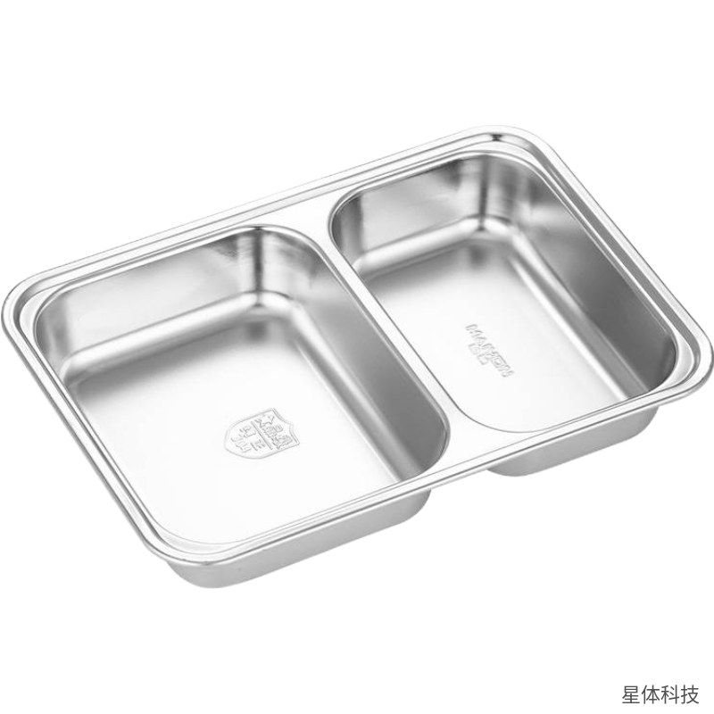 304不锈钢加深餐盘 小二格 分格快餐盘 长方形 食堂员工餐 学生餐盘 抛光 不锈钢色图片4
