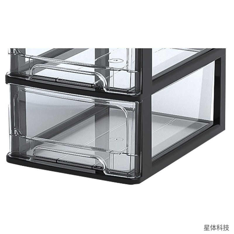 抽屉式收纳盒 24×17×20.5厘米 双层 透明抽屉 桌面收纳柜 办公桌整理 塑料储物盒 黑色图片3