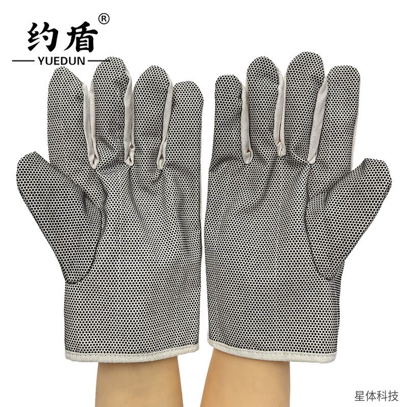 帆布点胶手套 棉 耐磨 防油 防滑 劳保 工地 搬运 机械 维修 电焊 分指款 白色图片2