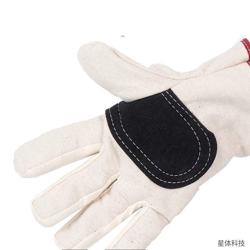 加皮加厚复合帆布手套 均码 劳保 耐磨 搬运 电焊 工地 机械 维修 掌心补皮 米白色图片2