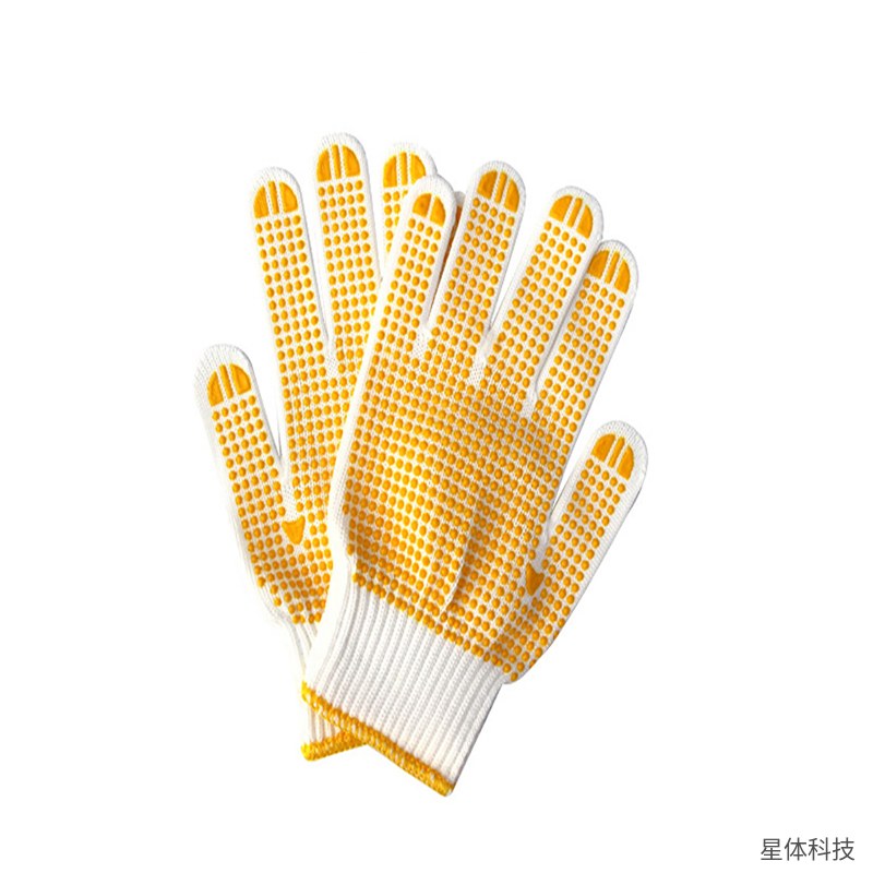 点胶棉纱手套 防滑点珠 劳保手套 分指款 搬运装卸作业手套 线手套 工作防护手套 白色黄点 通用图片3