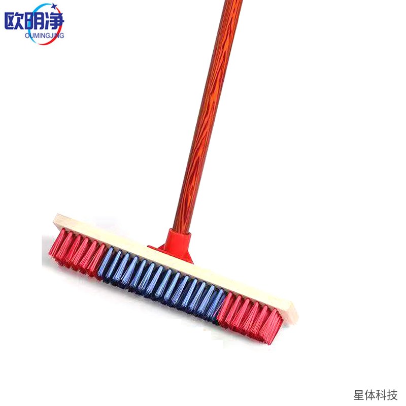欧明净 长柄地板刷 刷头29厘米 塑料硬毛 地刷 刷地清洁刷 商用地面刷洗工具 厨房走廊用 红蓝色图片4