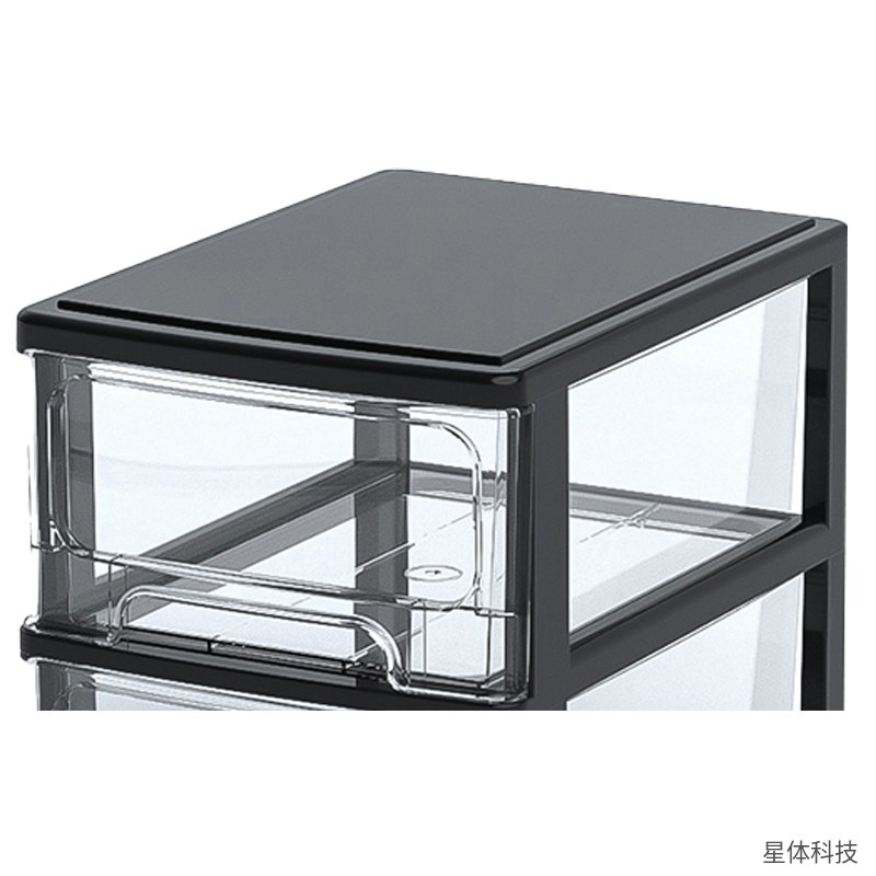 抽屉式收纳盒 24×17×20.5厘米 双层 透明抽屉 桌面收纳柜 办公桌整理 塑料储物盒 黑色图片2