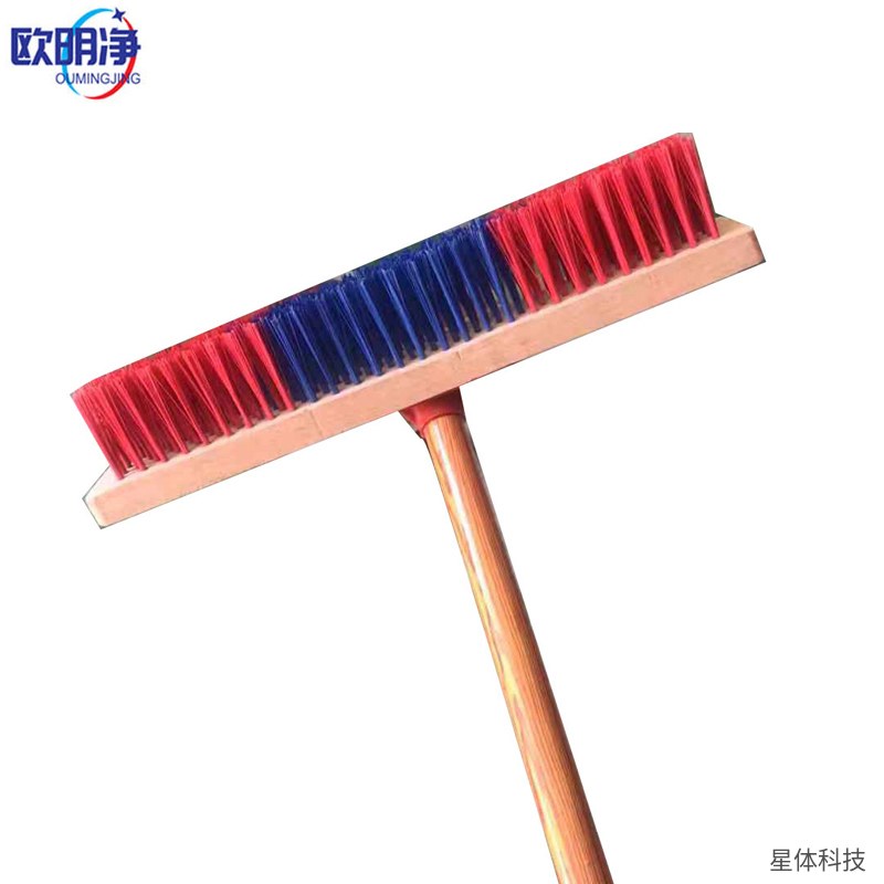 欧明净 长柄地板刷 刷头29厘米 塑料硬毛 地刷 刷地清洁刷 商用地面刷洗工具 厨房走廊用 红蓝色图片2