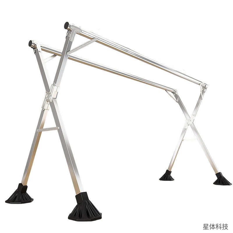 不锈钢三杆晾衣架 160×52×130厘米 落地伸缩式 晒被架 阳台室内 衣物晾晒 家用晾衣杆 银色图片3