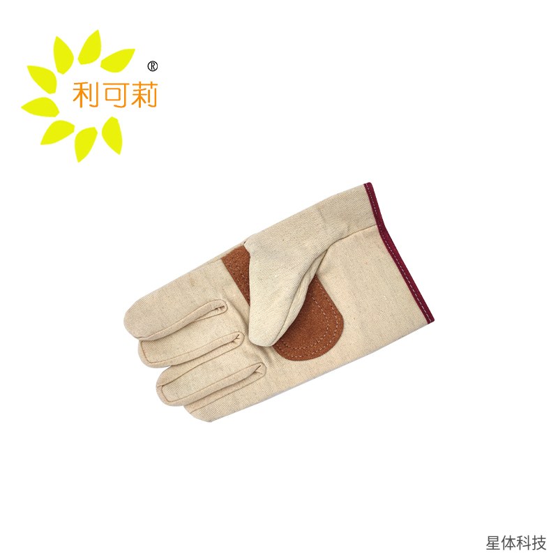 帆布劳保手套 皮革掌心 耐磨 分指款 搬运装卸 五金作业 工作防护手套 男女通用 米白色图片2