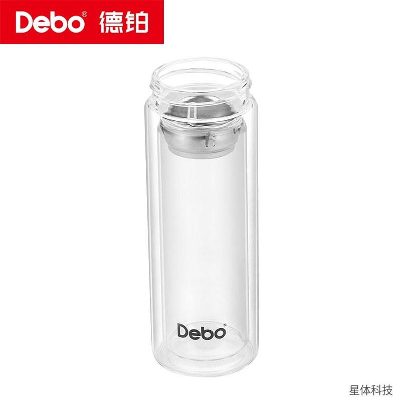 德铂 双层高硼硅玻璃杯 320毫升 带杯盖 带茶隔 耐高温泡茶杯 便携水杯 办公室茶水分离杯 透明图片3