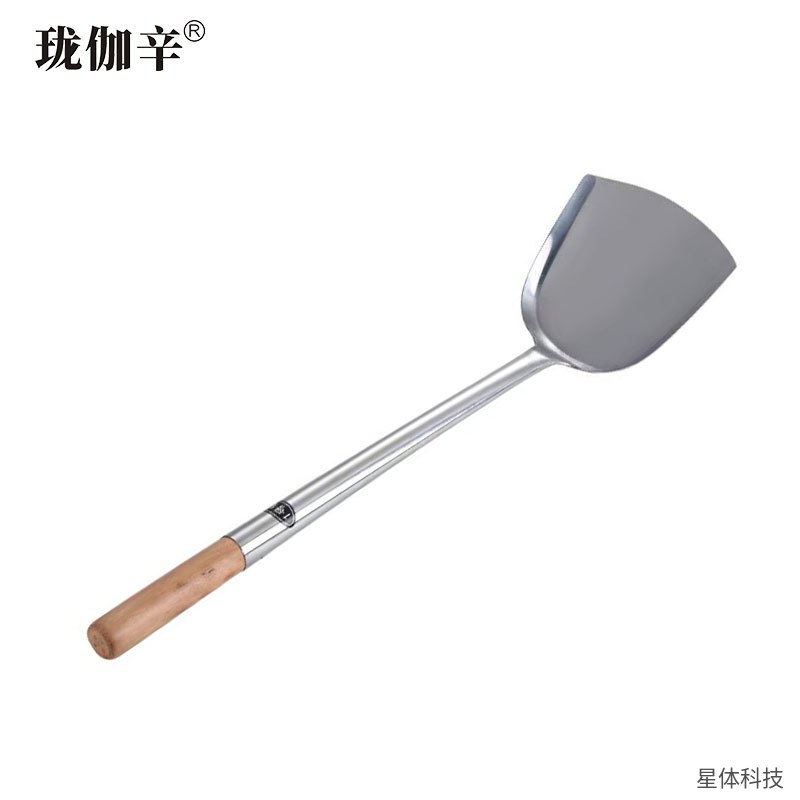 不锈钢木柄锅铲 1号 炒菜铲 煎铲 中式炒锅铲 厨师铲子 餐厅后厨商用厨具 炒锅铲子 银色图片2