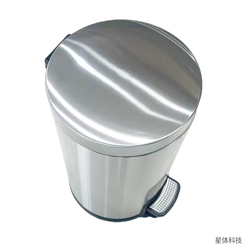 不锈钢脚踏垃圾桶 8升 翻盖 圆形 带盖 办公室 卫生间 客房 酒店 分类 脚踩开盖 银色图片4