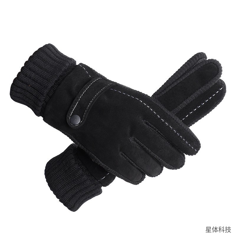 加绒保暖防寒手套 棉 防风 冬季 劳保 户外 工地 冷库 作业 分指款 骑行 黑色图片4