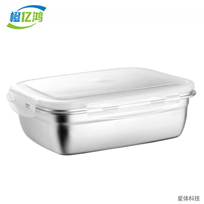 304不锈钢方盒 40×29×12厘米 带盖保鲜盒 长方形储物盒 厨房备菜盒 食堂冷藏 银色图片3
