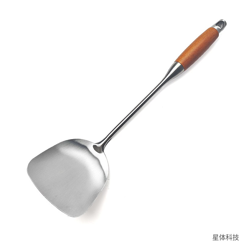 304不锈钢木柄锅铲 39×9.8厘米 炒菜铲 煎铲 中式炒锅铲子 厨房家用厨具 银色图片4