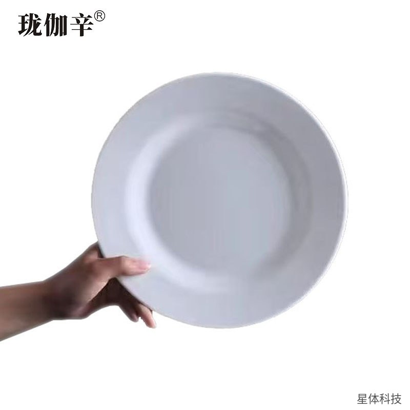 耐高温密胺圆平盘 9英寸 自助餐盘 菜盘 餐厅 酒店 食堂 商用 仿瓷 防摔 圆形 云白图片4